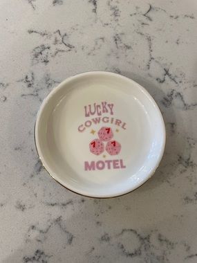 Retro Pink and Gold Lucky Cowgirl Motel Trinket Dish